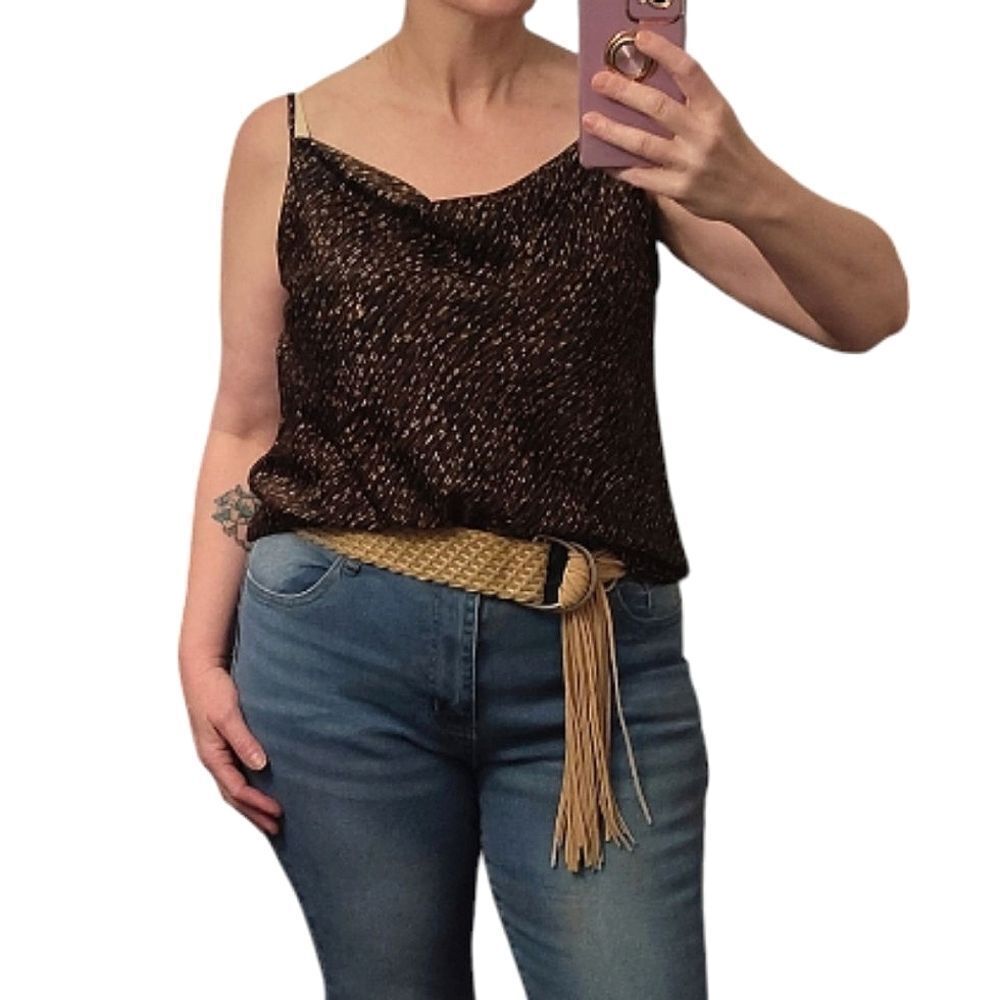 Banana Republic Factory Brown Animal Print Satin Cowl Neck Camisole Large Tank